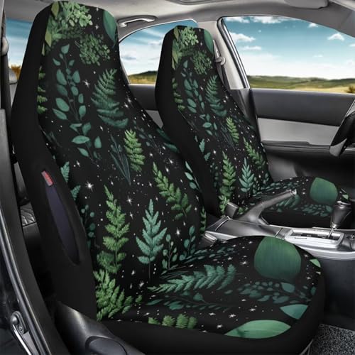 Cottagecore Fern Print Car Seat Cover Waterproof Car Seat Covers Front Seats Only, Universal Fit for Car SUV Trucks, Airbag Compatible, Green Plant Car Accessories for Women Men